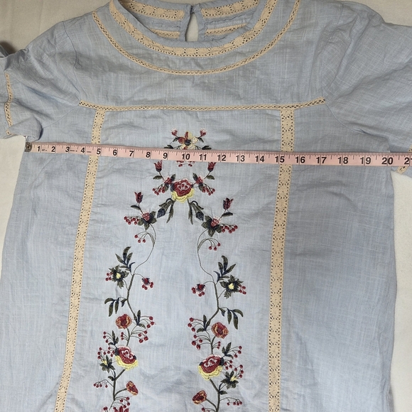 Praire Shirt Embroidered Light Blue Tunic Top Youthful - Picture 9 of 15